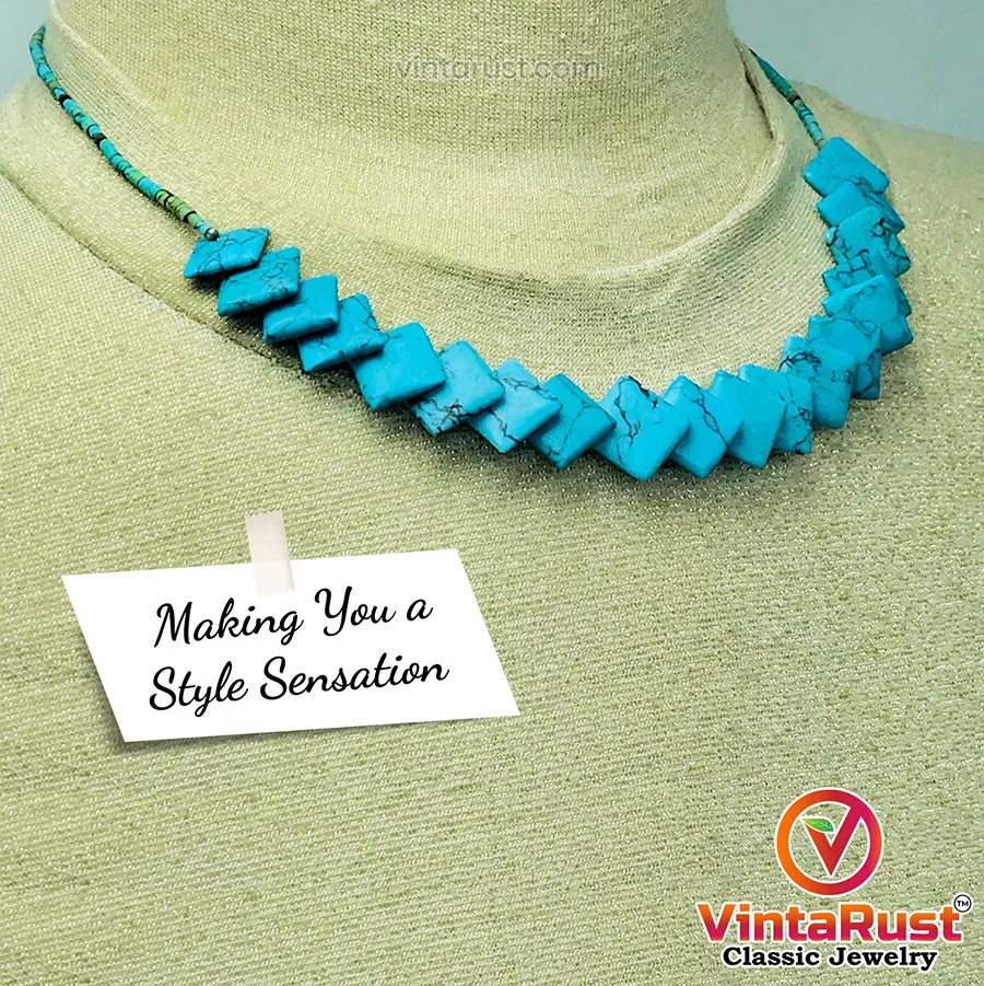 Handmade Turquoise Stone Beaded Necklace