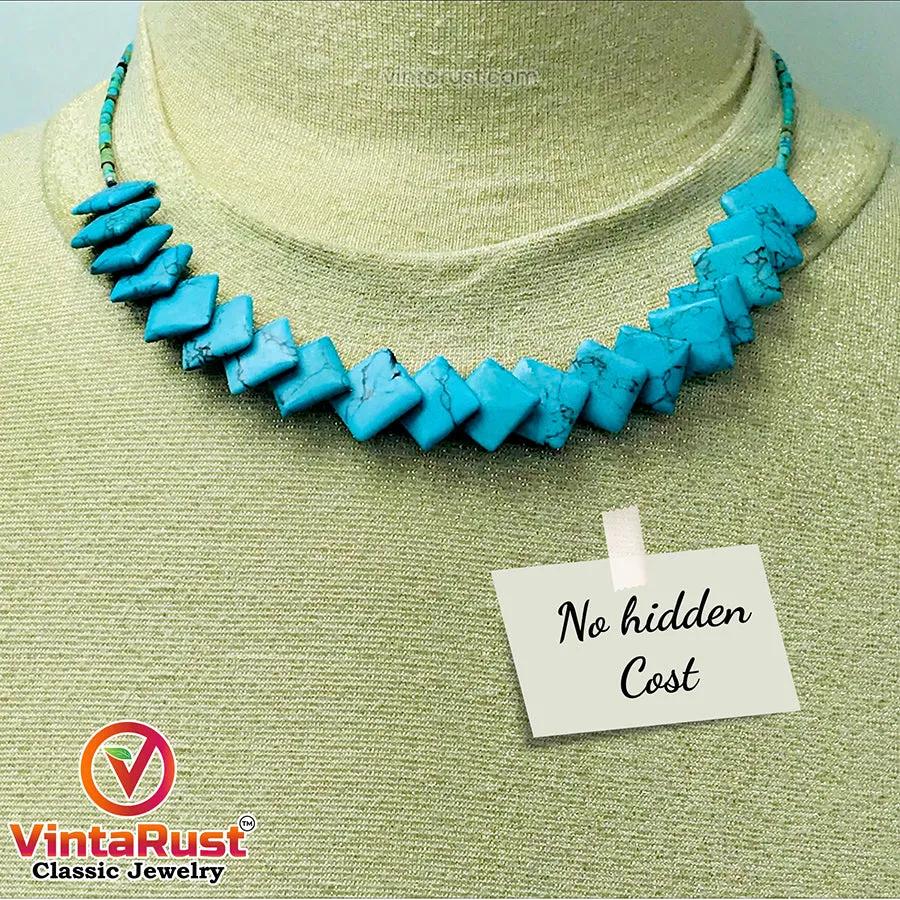 Handmade Turquoise Stone Beaded Necklace