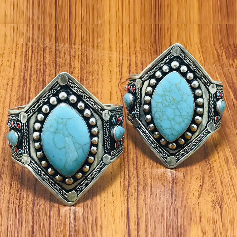 Handmade Turquoise Stone Statement Cuff Bracelet