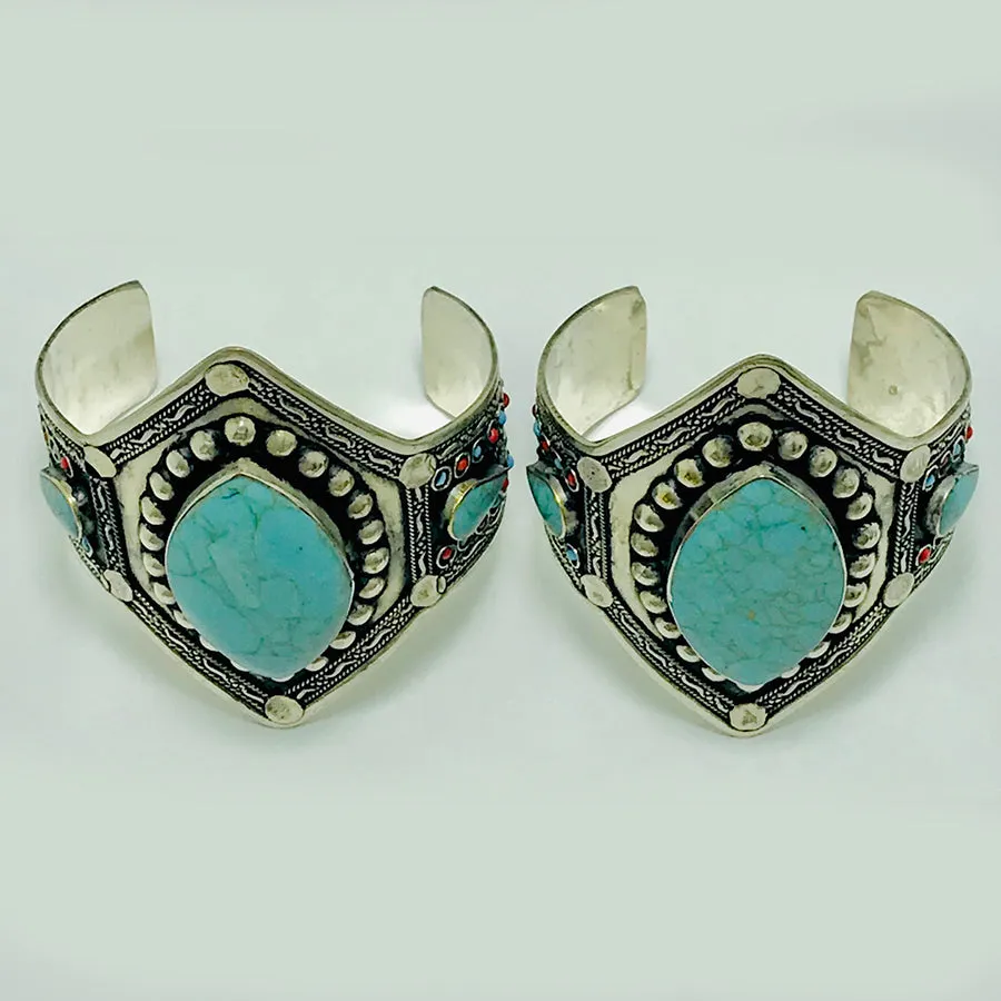 Handmade Turquoise Stone Statement Cuff Bracelet