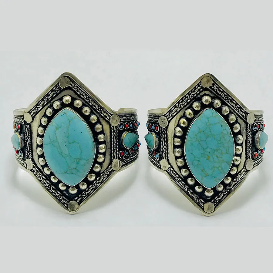 Handmade Turquoise Stone Statement Cuff Bracelet