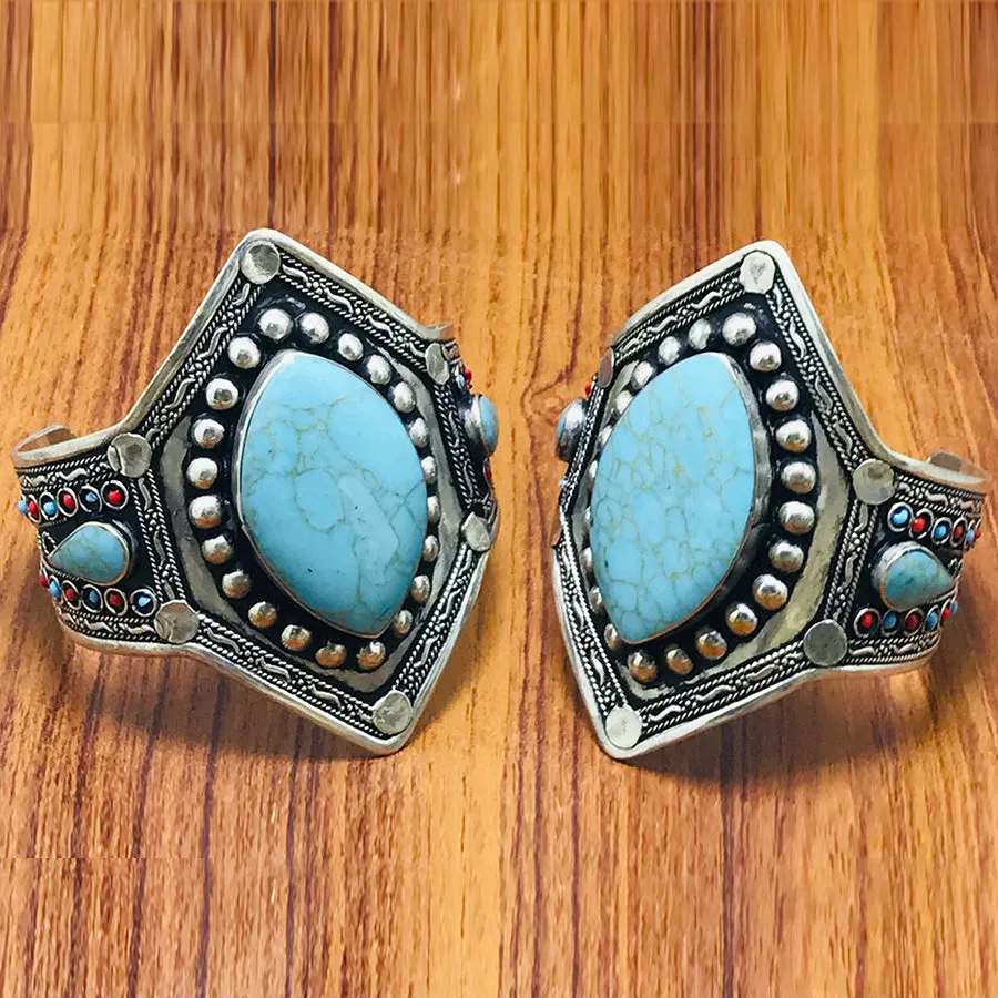 Handmade Turquoise Stone Statement Cuff Bracelet