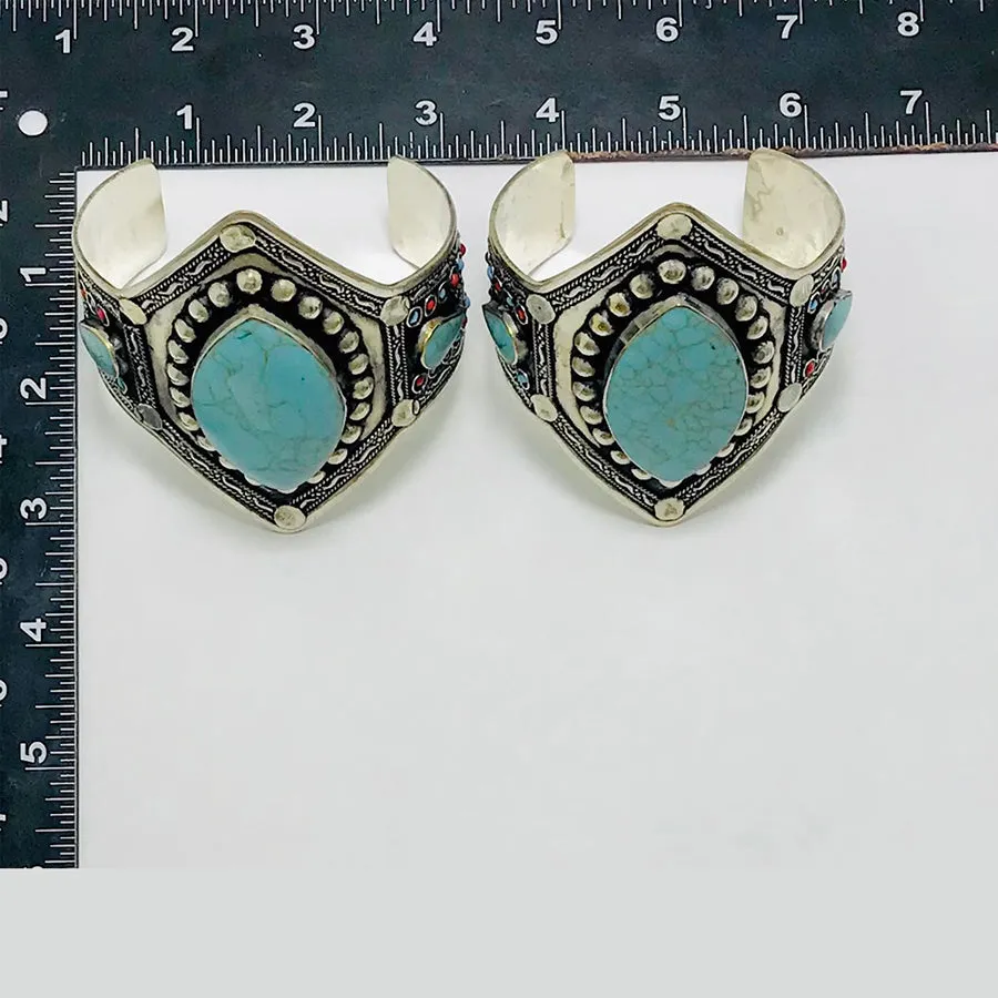 Handmade Turquoise Stone Statement Cuff Bracelet