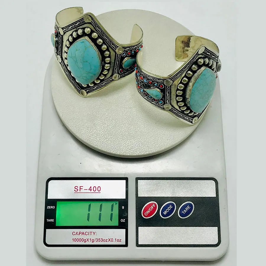 Handmade Turquoise Stone Statement Cuff Bracelet