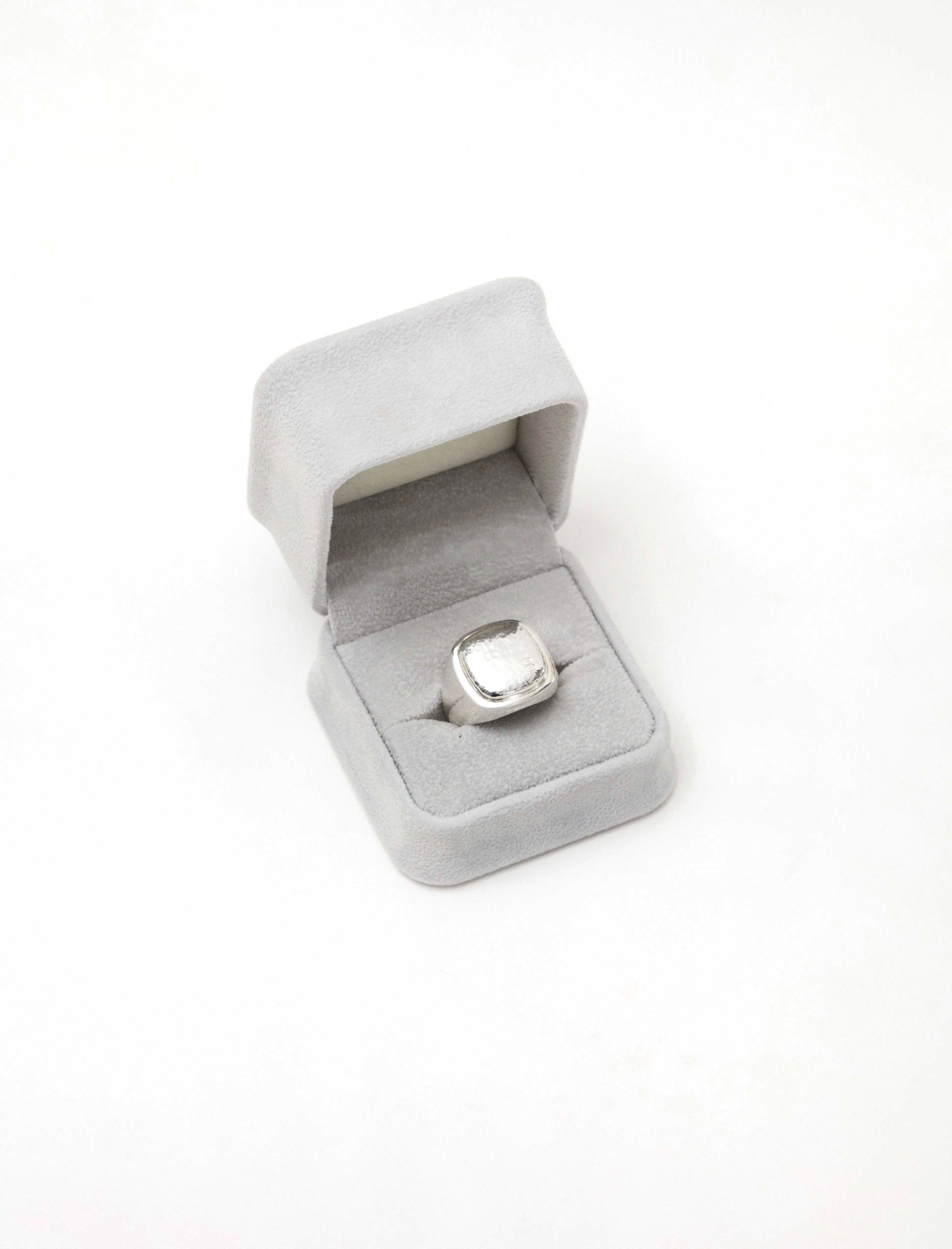 Heavy Cushion Signet Ring Hammered Silver