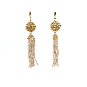 Herbal Locket Crystal Tassel Earrings - Champagne Zirconia