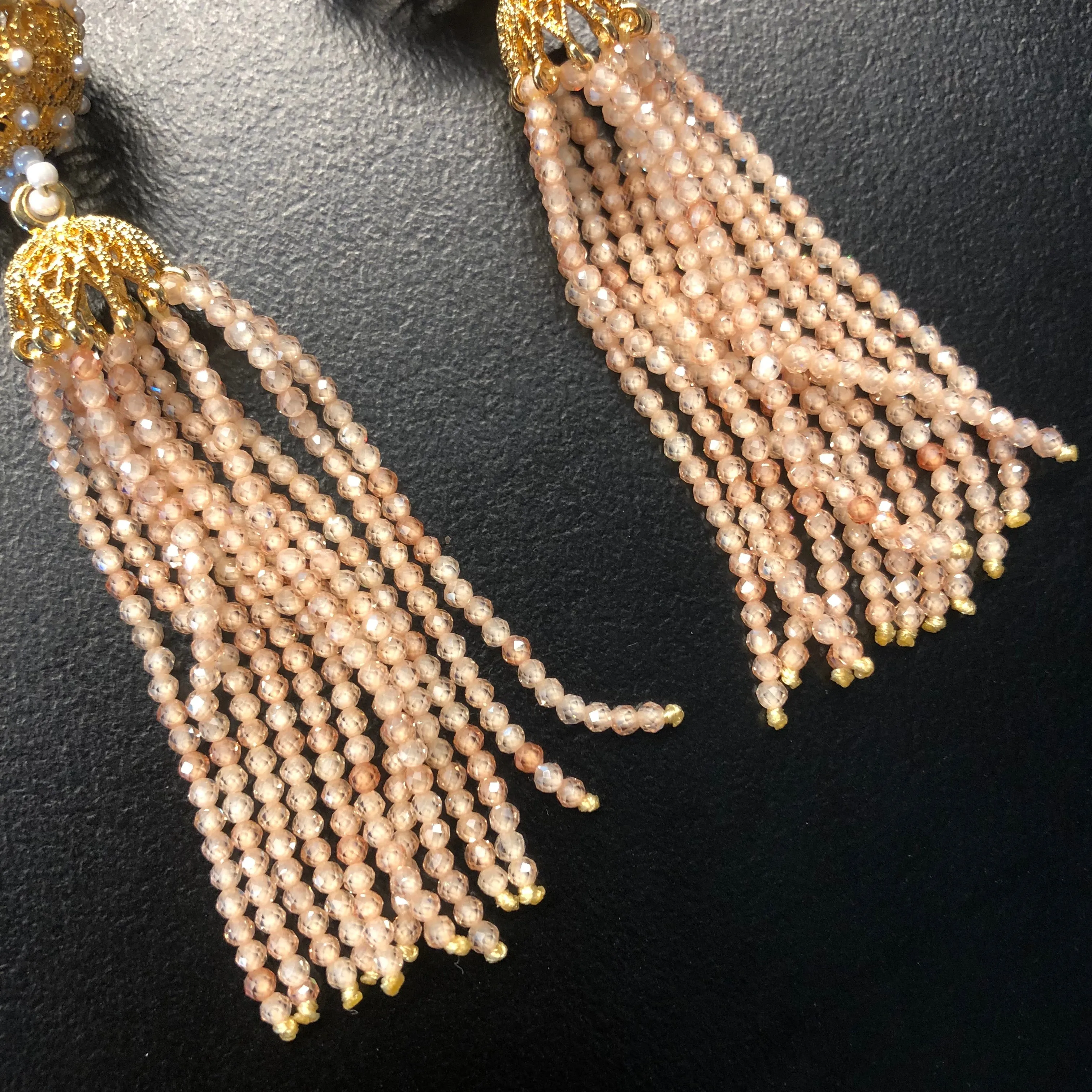 Herbal Locket Crystal Tassel Earrings - Champagne Zirconia