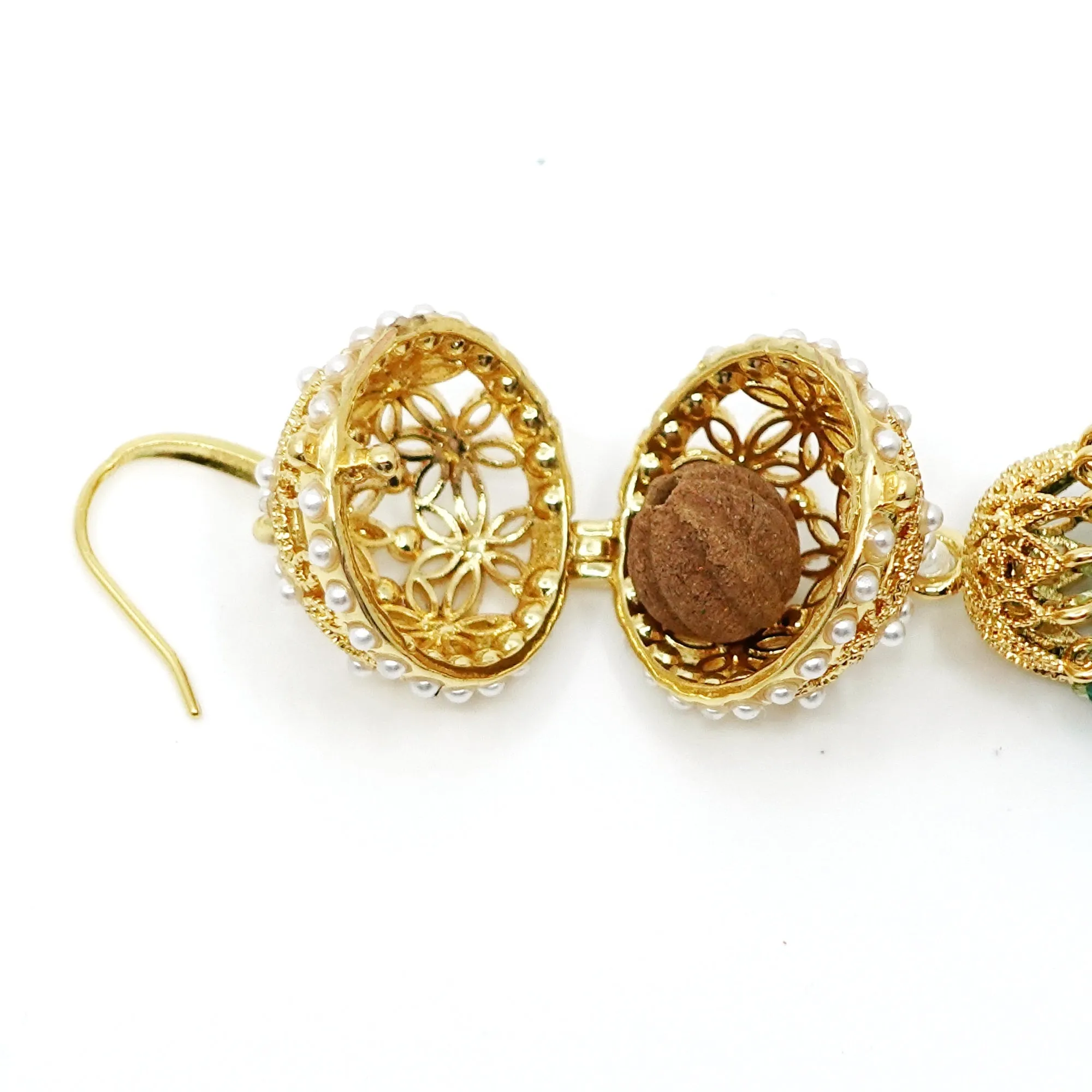 Herbal Locket Crystal Tassel Earrings - Champagne Zirconia