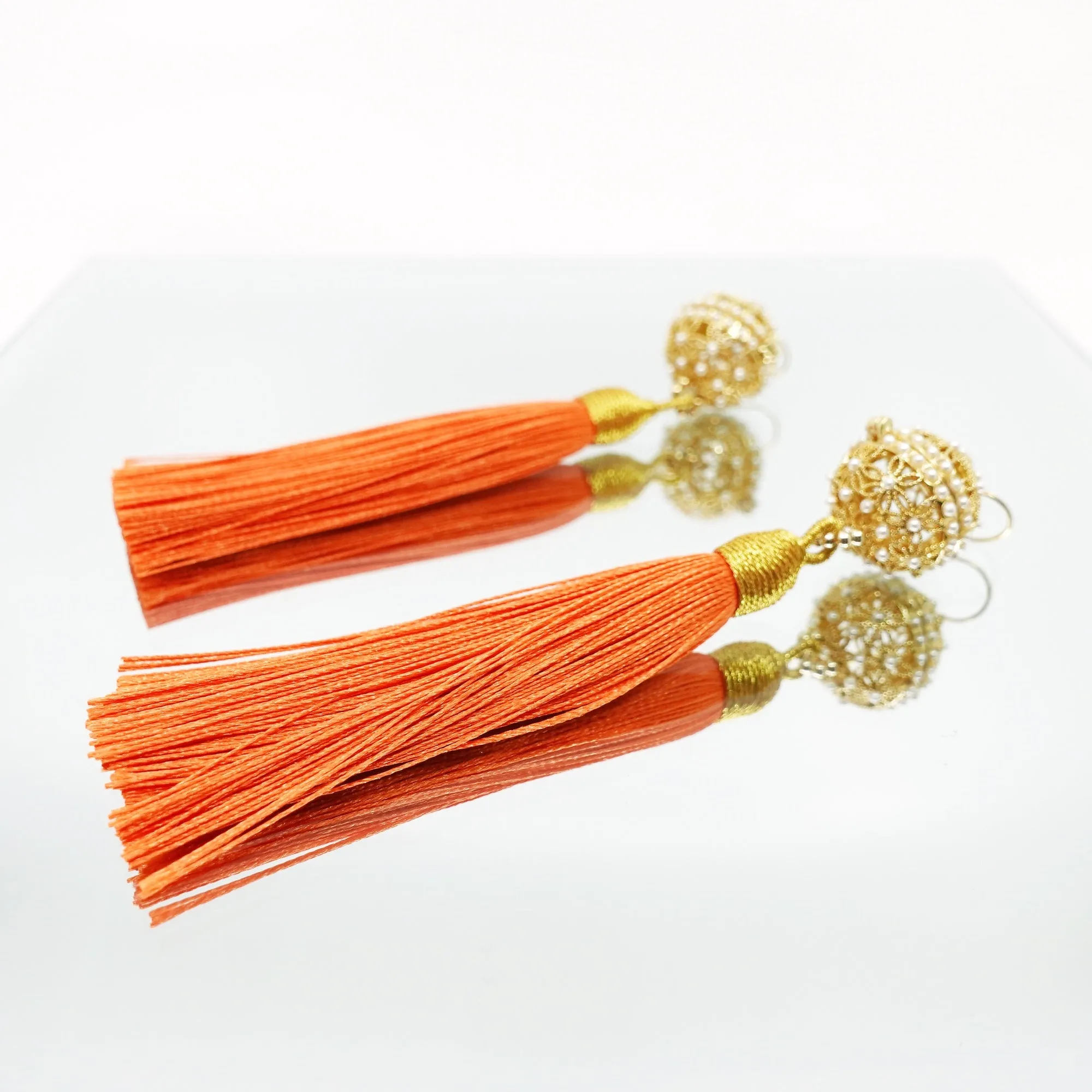 Herbal Locket Silk Tassel Earrings - Orange