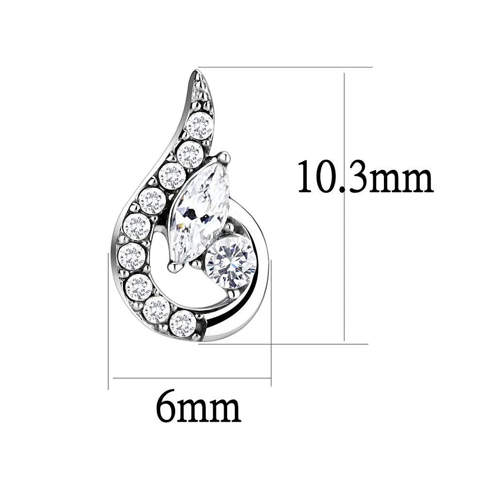 High polished (no plating) Stainless Steel Earrings with AAA Grade CZ in Clear for Women Clear Stone Color Style DA074