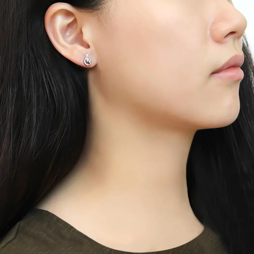 High polished (no plating) Stainless Steel Earrings with AAA Grade CZ in Clear for Women Clear Stone Color Style DA074