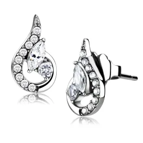 High polished (no plating) Stainless Steel Earrings with AAA Grade CZ in Clear for Women Clear Stone Color Style DA074