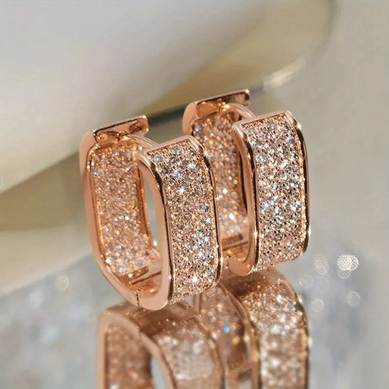Huitan Korean Fashion Paved CZ Hoop Earrings for Women Metal Silver Color/Gold Color Simple Versatile Girls Earrings Hot Jewelry
