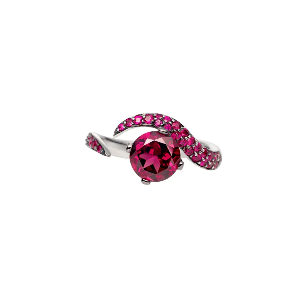 Interlocking Aurora Ring Set - 18ct White Gold & Amethyst, Pink Tourmaline & Rhodalite