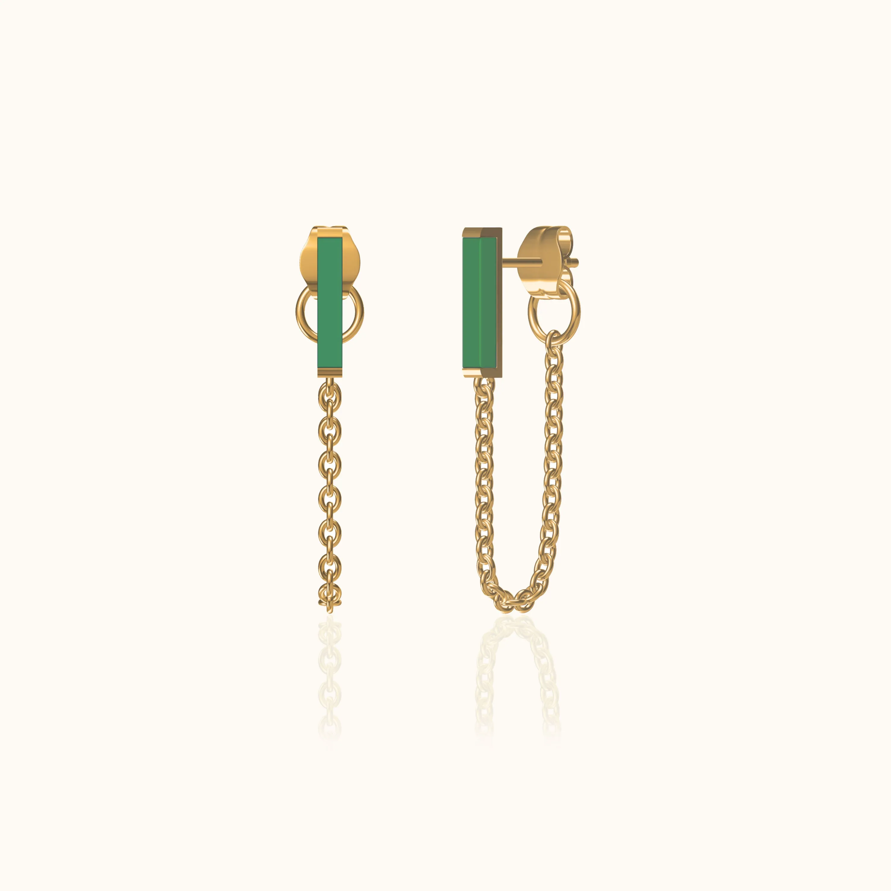 Jade Dangle Chain Stud Earrings