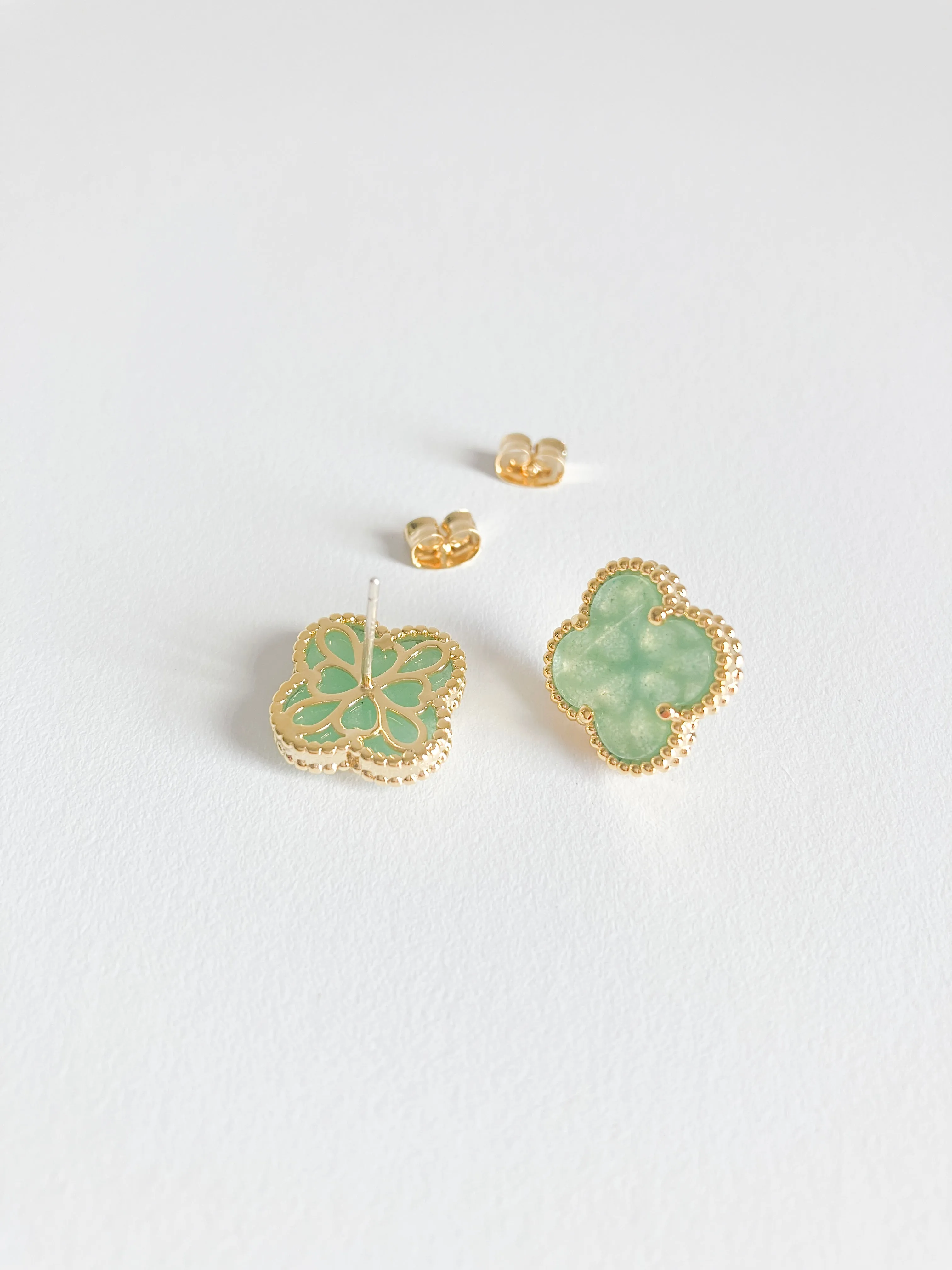 Jade Demi Quatrefoil Earrings in Gold