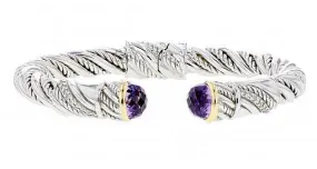 Limited Edition Italian sterling silver bangle bracelet with amethysts, 0.14ct. diamonds and solid 14K yellow gold accents