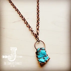 Long Copper Necklace w/ Turquoise and Copper Pendant 255f
