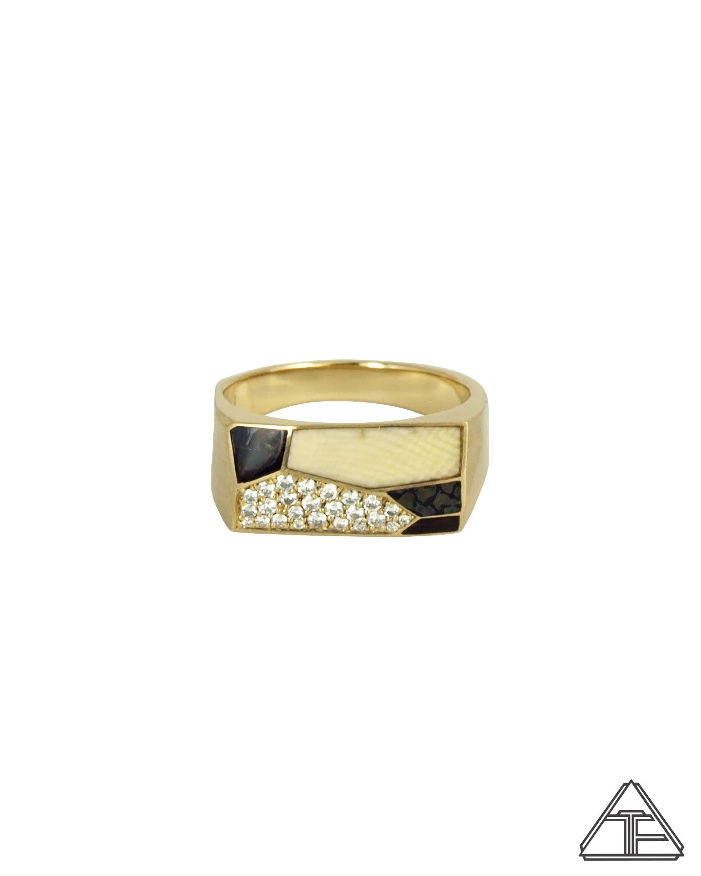 Lux Prism Lattice: Yellow Gold Mammoth Inlay Signet Ring