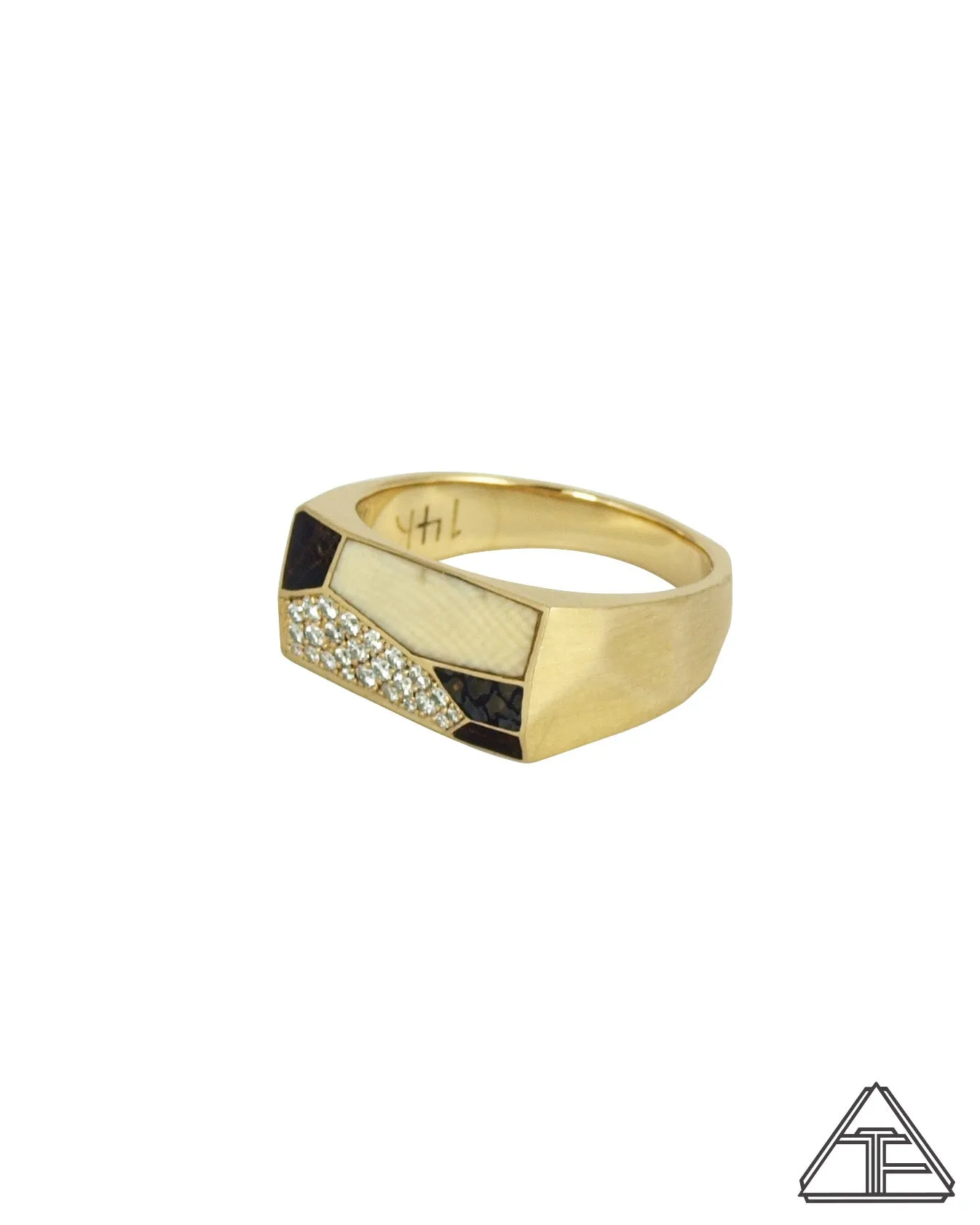 Lux Prism Lattice: Yellow Gold Mammoth Inlay Signet Ring