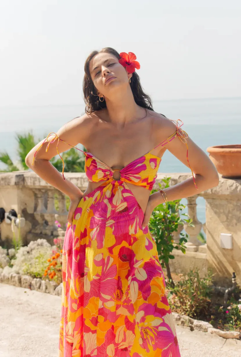 MAGDA LONG DRESS FLOWERS PRINT