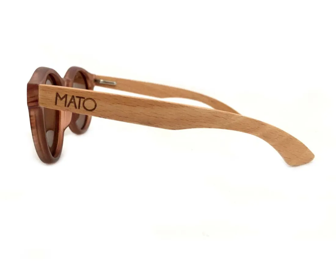 Mato Wooden Sunglasses Bamboo Handle Round Erika Polarized Brown Lens