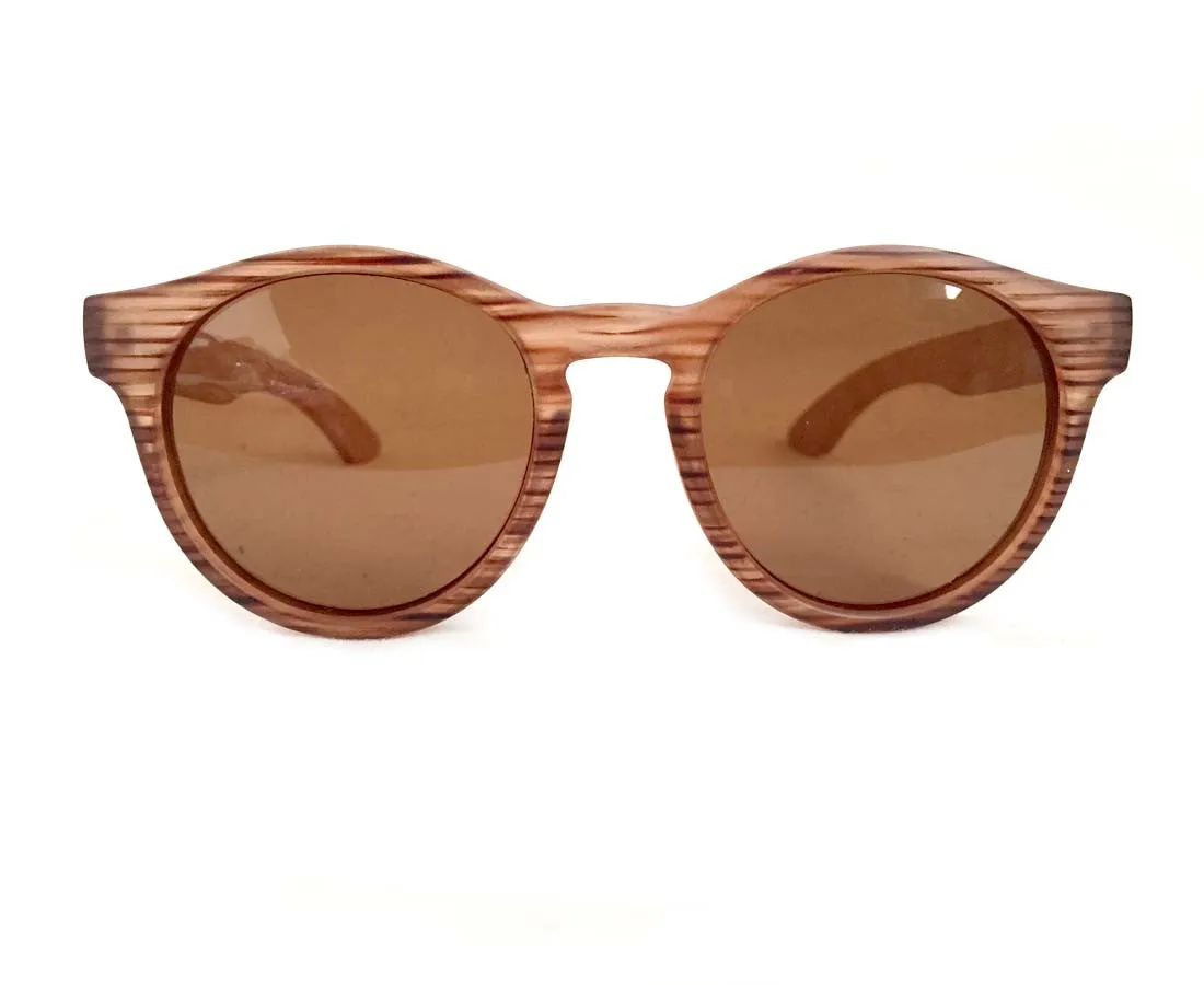 Mato Wooden Sunglasses Bamboo Handle Round Erika Polarized Brown Lens