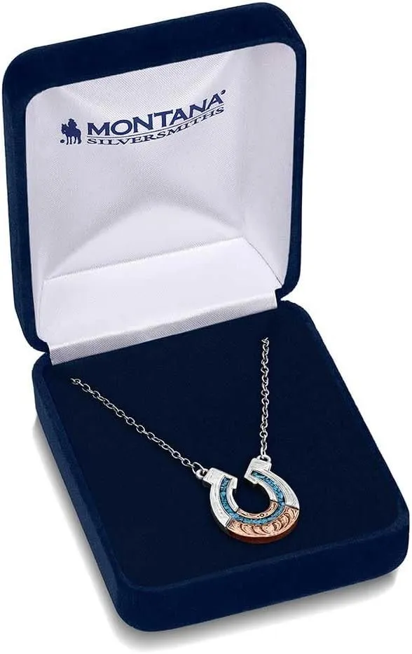 Montana Silversmiths Inner Light Turquoise Horseshoe Western Equestrian Pendant 18" Split Chain Necklace