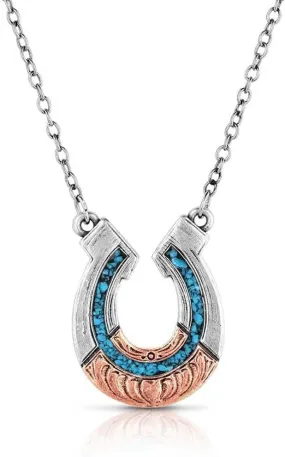 Montana Silversmiths Inner Light Turquoise Horseshoe Western Equestrian Pendant 18" Split Chain Necklace
