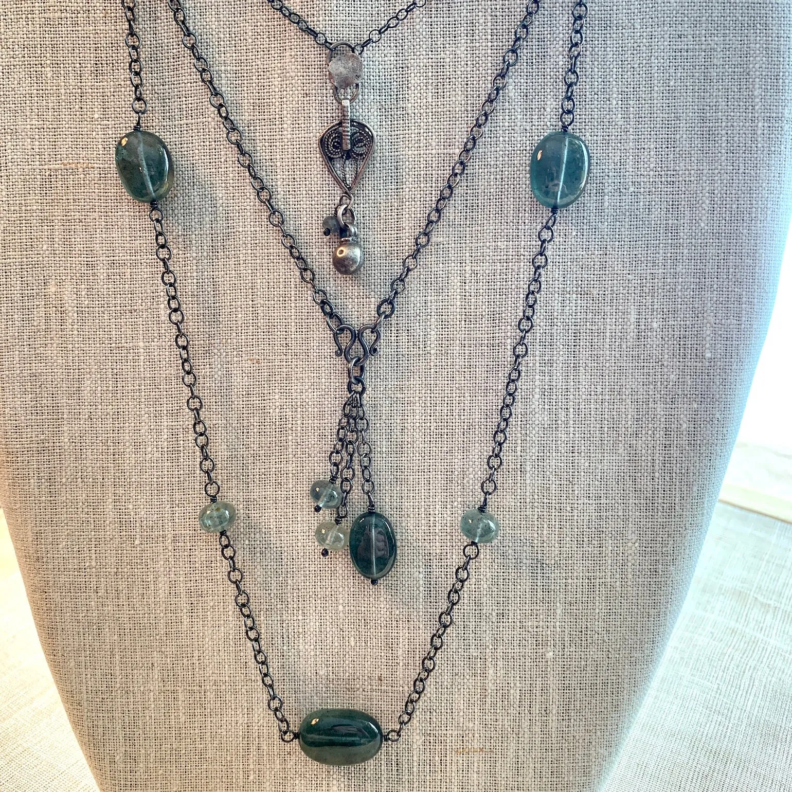 Moss Aquamarine & Sterling Necklace by Ruth
