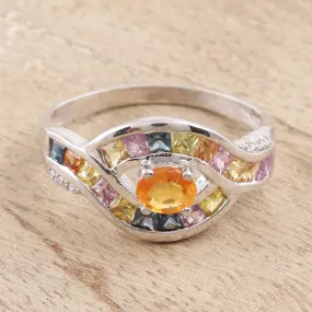 Multicolored Sapphire Cocktail Ring from India - Rainbow Aura | NOVICA