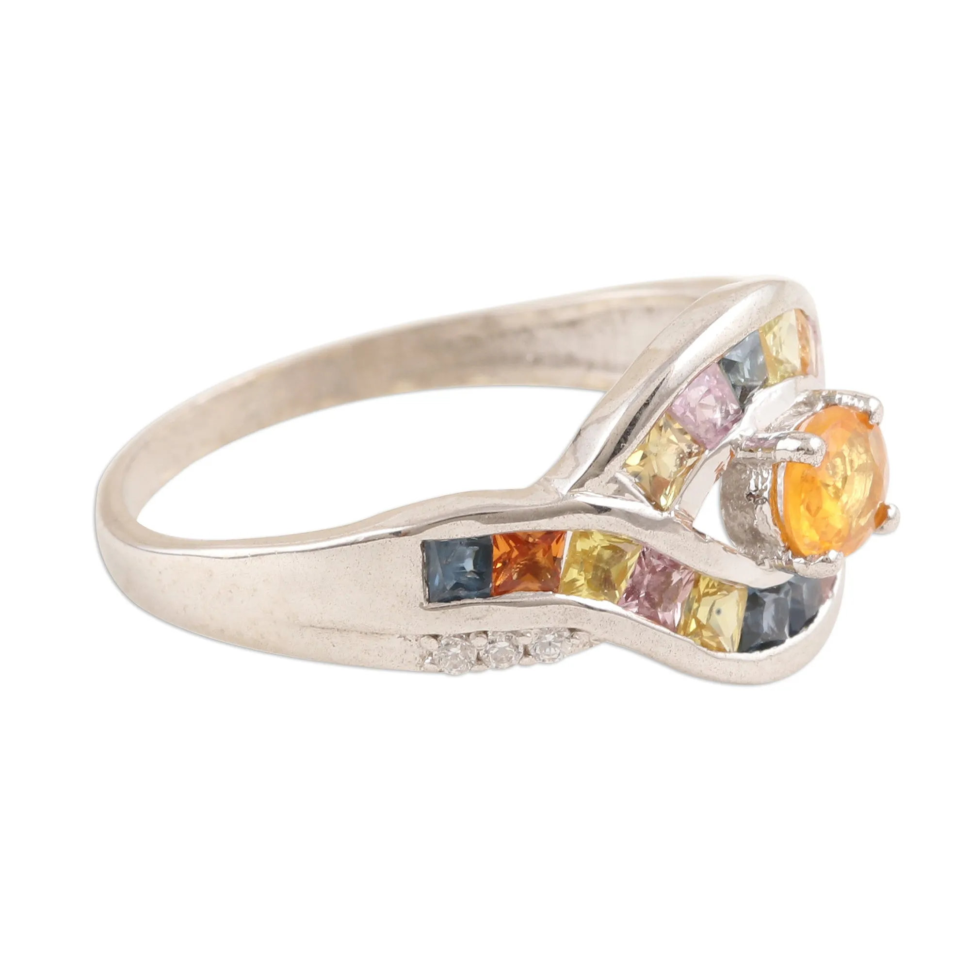 Multicolored Sapphire Cocktail Ring from India - Rainbow Aura | NOVICA