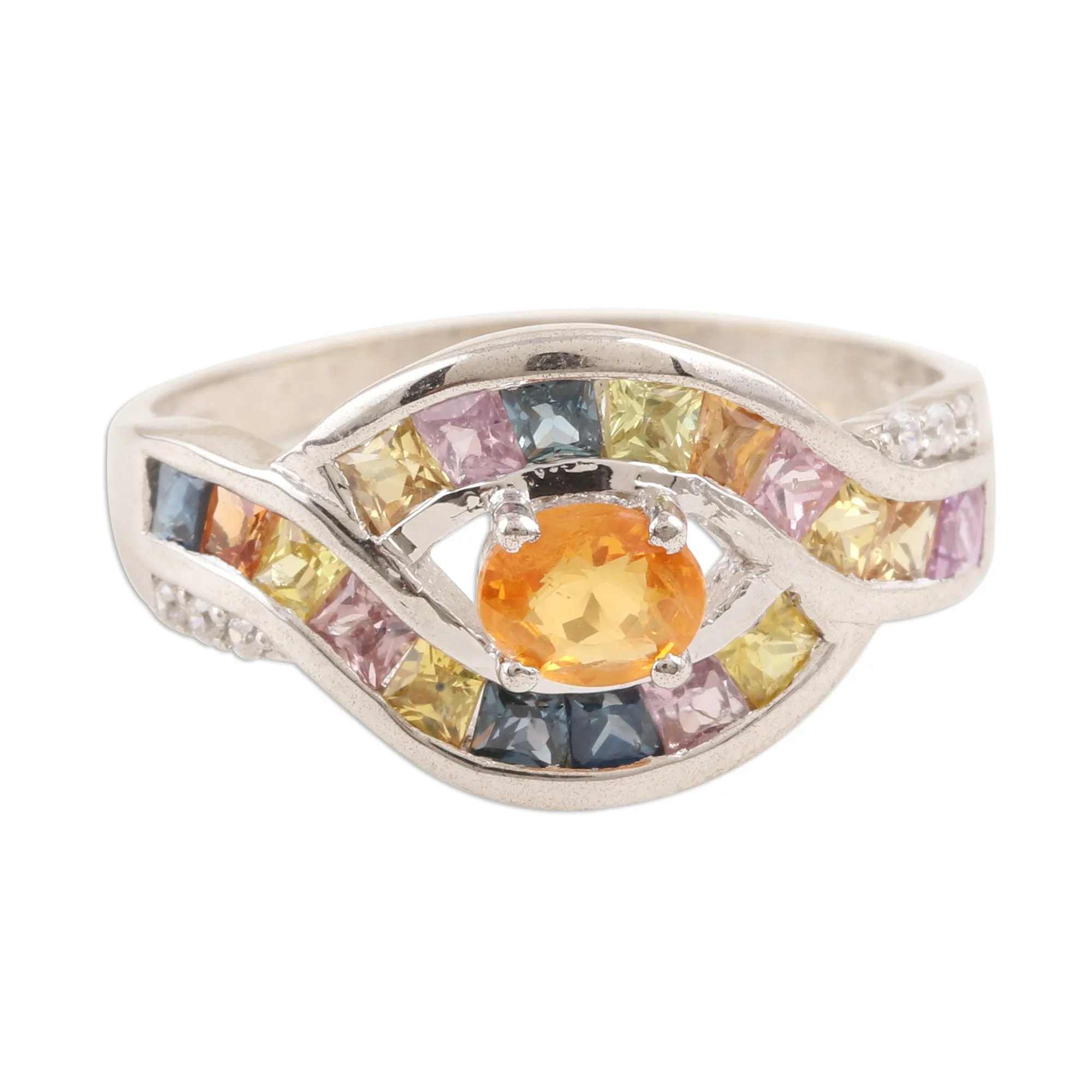 Multicolored Sapphire Cocktail Ring from India - Rainbow Aura | NOVICA