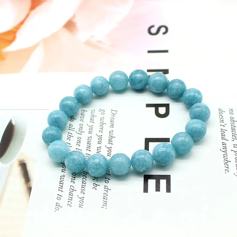 Natural Aquamarin Agat  Stone  Beads Bracelet Vintage Charm Round Chain Beads Jewelry For Women Friend Gift  4/6/8/10/12mm