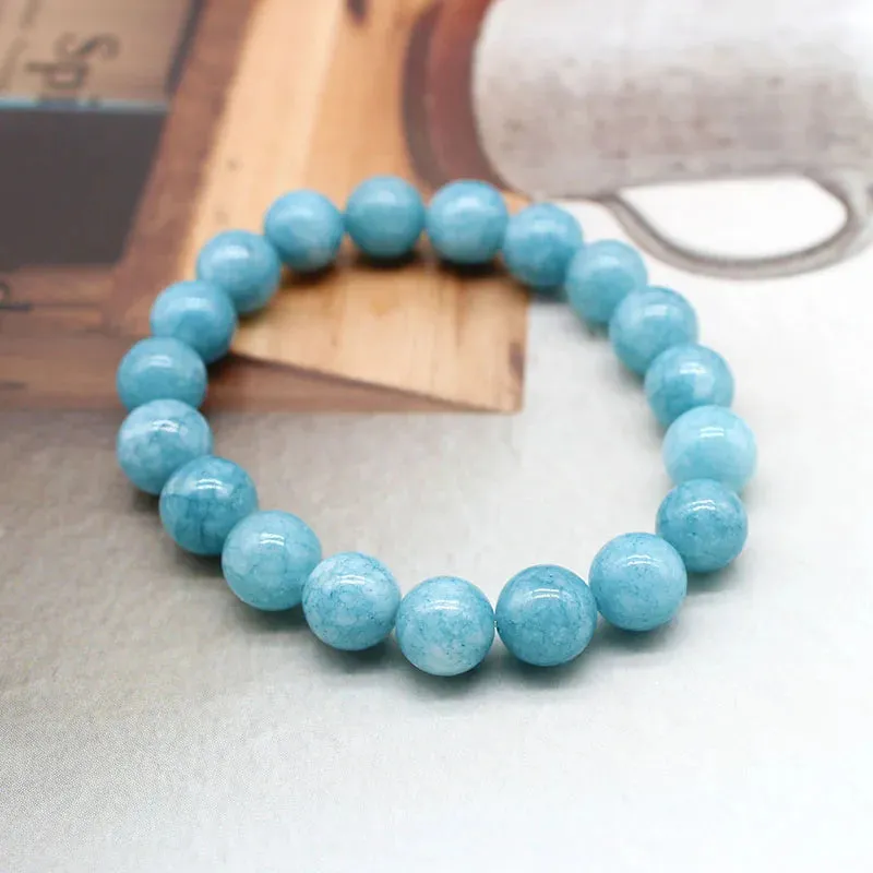 Natural Aquamarin Agat  Stone  Beads Bracelet Vintage Charm Round Chain Beads Jewelry For Women Friend Gift  4/6/8/10/12mm