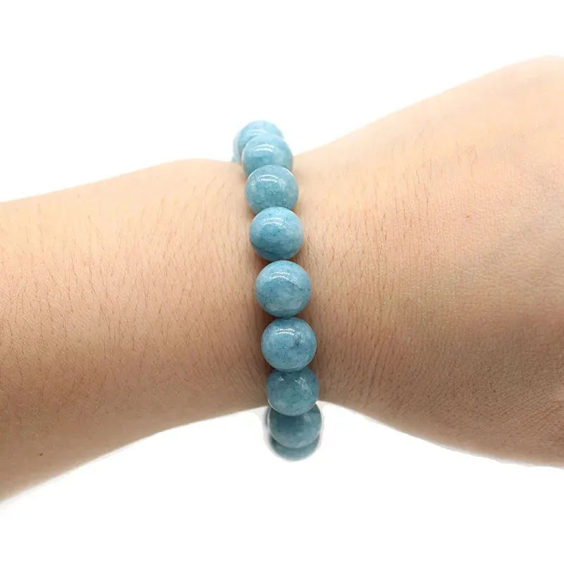 Natural Aquamarin Agat  Stone  Beads Bracelet Vintage Charm Round Chain Beads Jewelry For Women Friend Gift  4/6/8/10/12mm