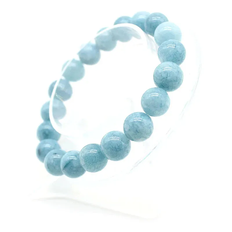 Natural Aquamarin Agat  Stone  Beads Bracelet Vintage Charm Round Chain Beads Jewelry For Women Friend Gift  4/6/8/10/12mm