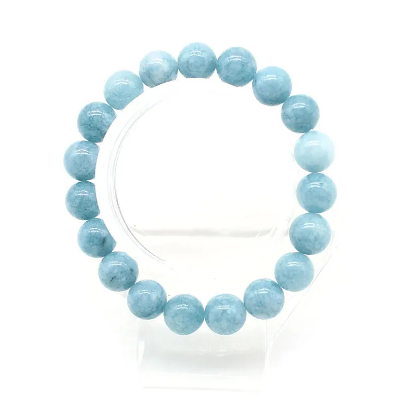 Natural Aquamarin Agat  Stone  Beads Bracelet Vintage Charm Round Chain Beads Jewelry For Women Friend Gift  4/6/8/10/12mm