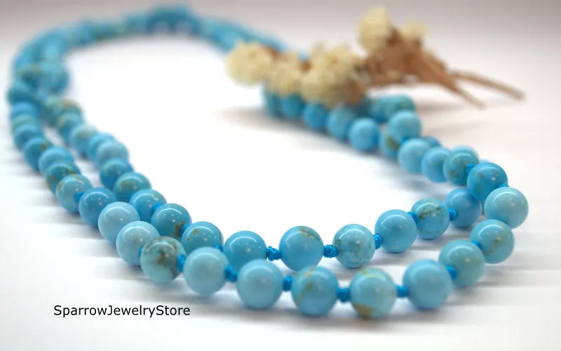 Natural blue turquoise necklace Long multi strand wrap necklace No clasp bridal necklace Ukrainian folk style Genuine turquoise Gift for her