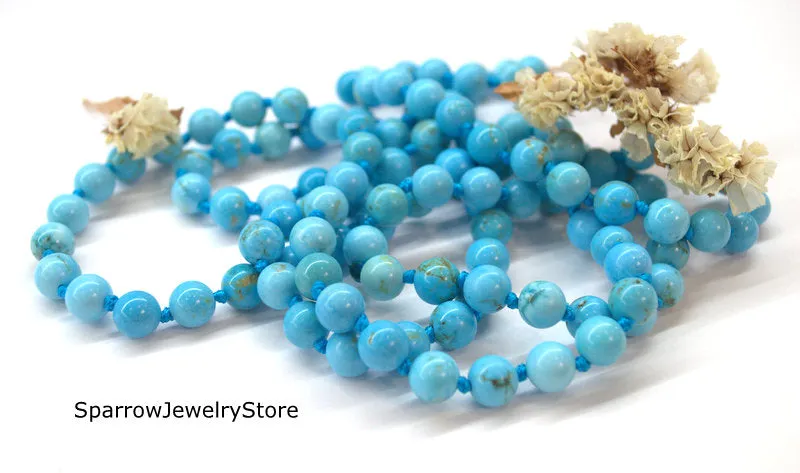 Natural blue turquoise necklace Long multi strand wrap necklace No clasp bridal necklace Ukrainian folk style Genuine turquoise Gift for her