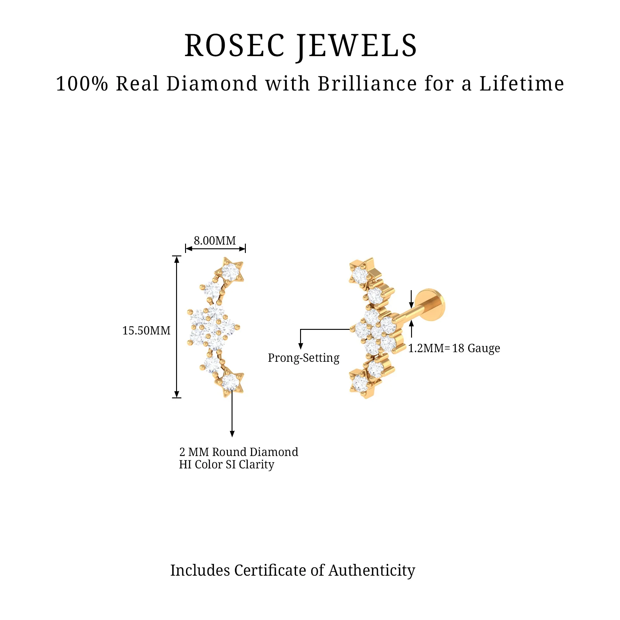Natural Diamond Star Ear Crawler Earring