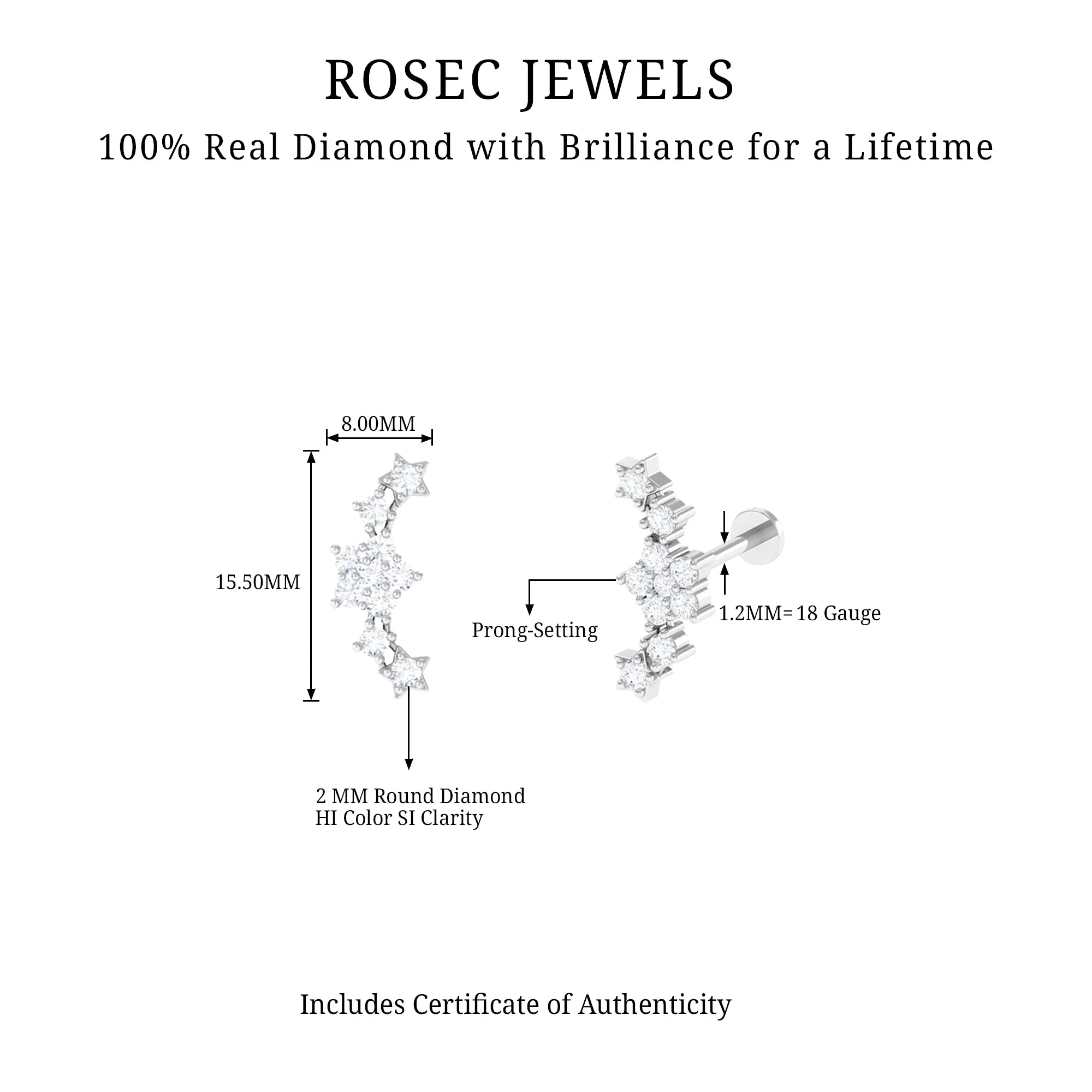 Natural Diamond Star Ear Crawler Earring