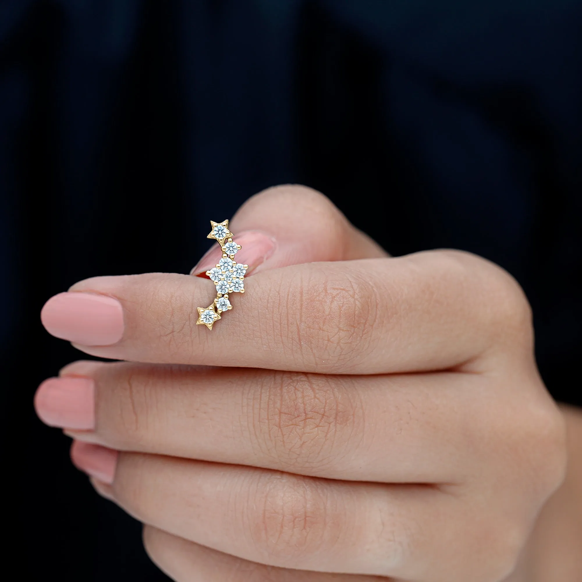 Natural Diamond Star Ear Crawler Earring