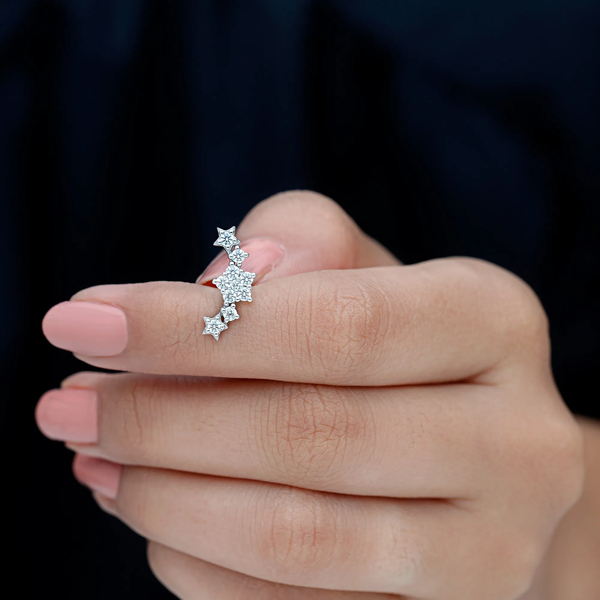 Natural Diamond Star Ear Crawler Earring