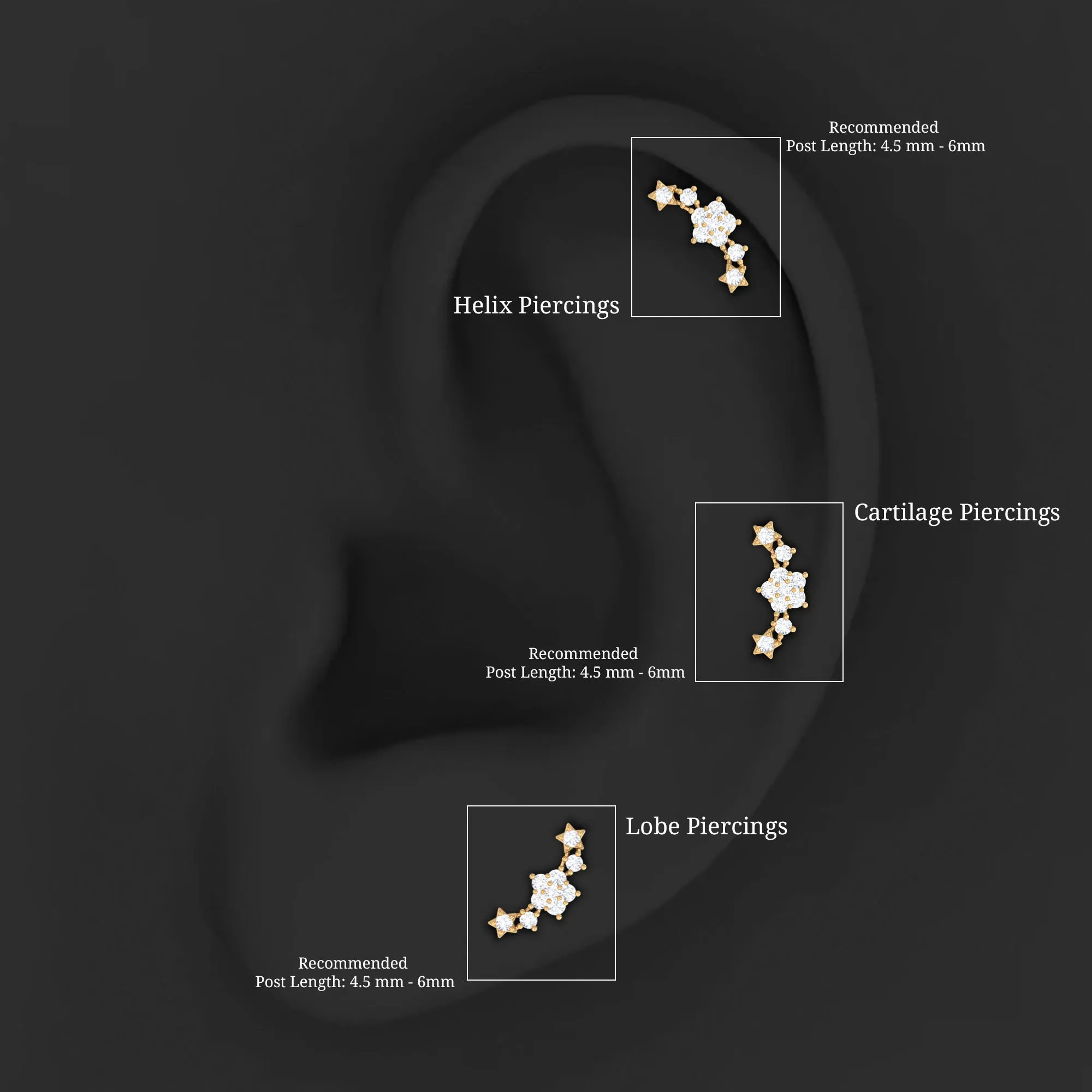 Natural Diamond Star Ear Crawler Earring