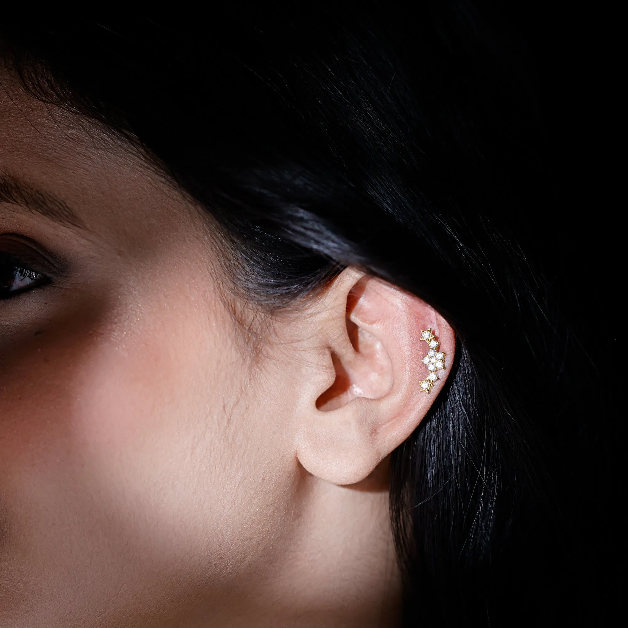 Natural Diamond Star Ear Crawler Earring