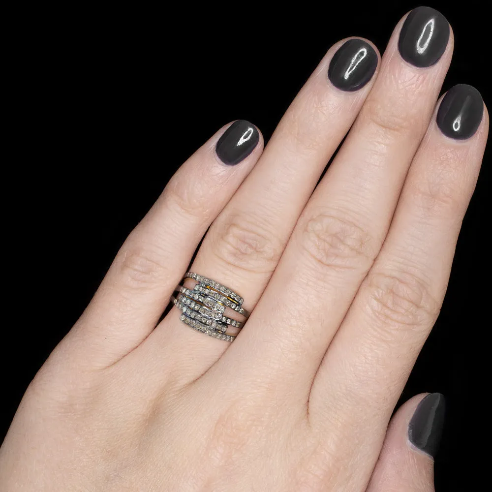 NATURAL EARTH MINED DIAMOND COCKTAIL RING PAVE WIDE BAND MODERN RUSTIC 1/2 CARAT