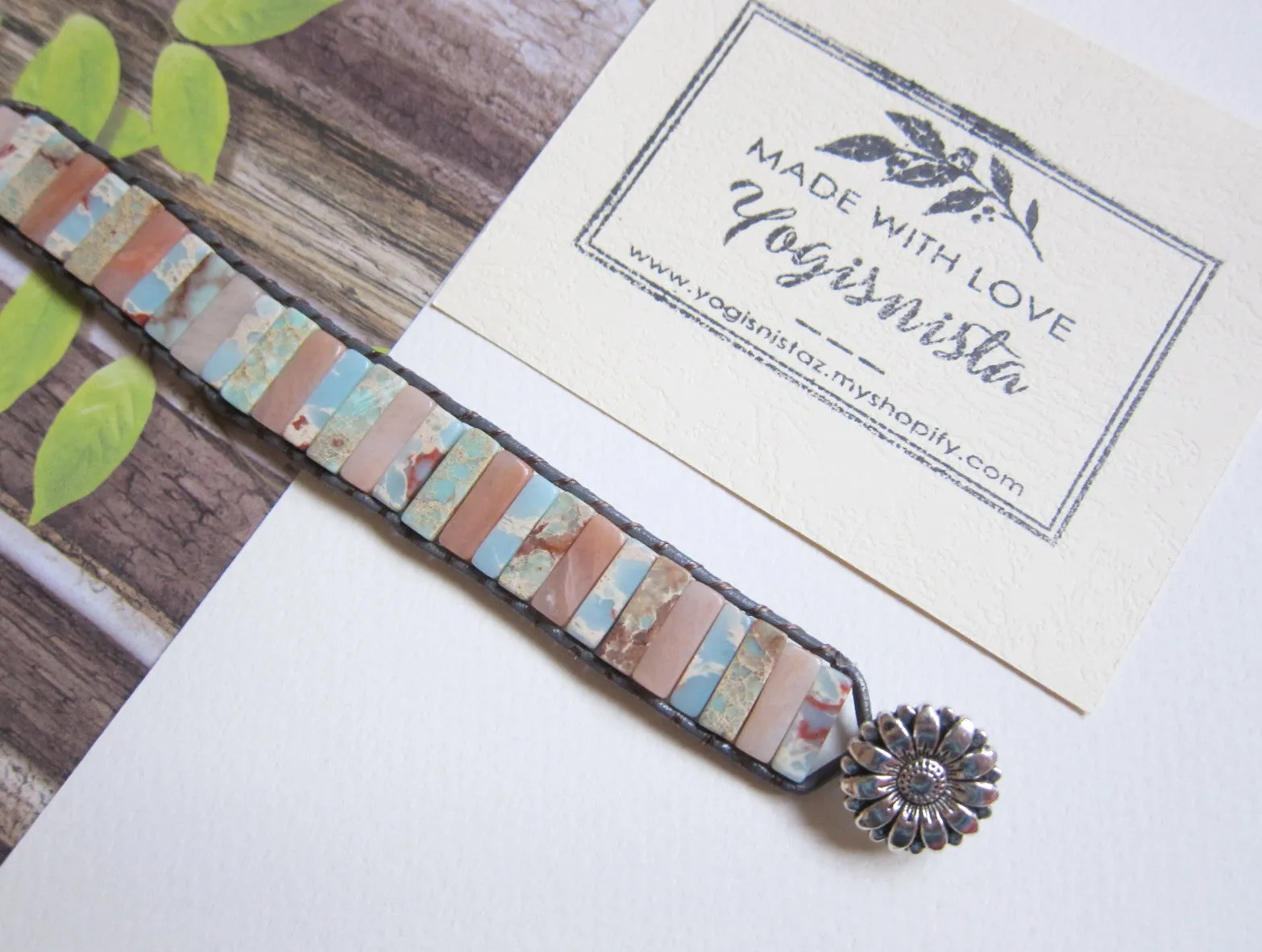 Natural Impression Jasper Cuff Leather Wrap Bracelet