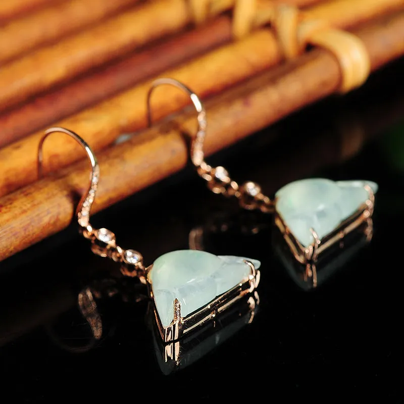 Natural Jade Earrings Jadeite Gold Earrings EG42
