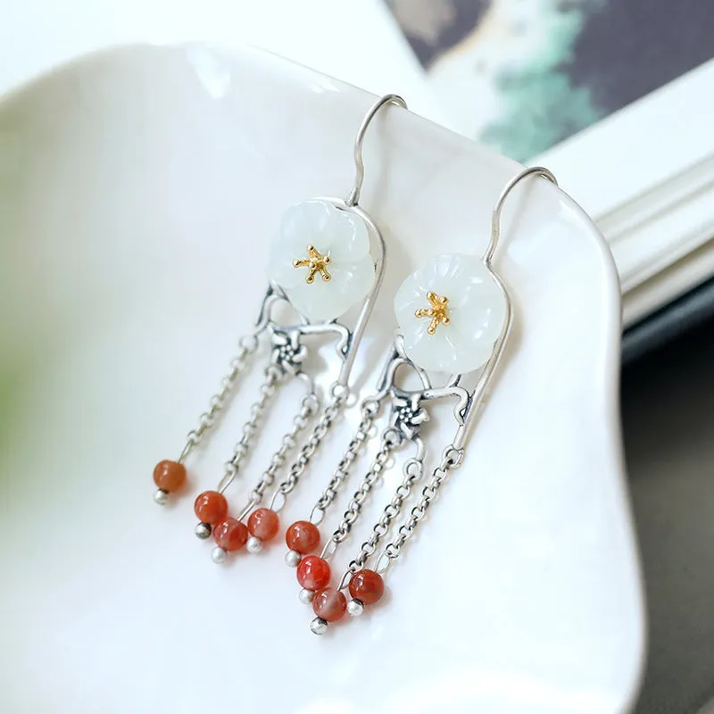 Natural Jade Earrings Nephrite Agate Silver Earrings ZNE273
